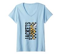 Womens Fierce Yellow Jacket Half Mascot Design V-Neck T-Shirt