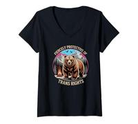 Womens Fiercely Protective of Trans Rights - Mama Papa Ally Bear V-Neck T-Shirt