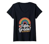 Women's Fifth Grade You Did Great Rainbow Graduation V-Neck T-Shirt