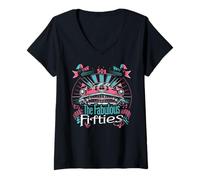Womens Fifties 1950s Car Music Sock Hop Dance Rockabilly 50s Art V-Neck T-Shirt