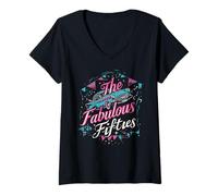 Womens Fifties 1950s Car Music Sock Hop Dance Rockabilly 50s Art V-Neck T-Shirt