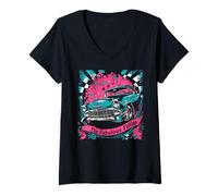Womens Fifties 1950s Car Music Sock Hop Dance Rockabilly 50s Art V-Neck T-Shirt