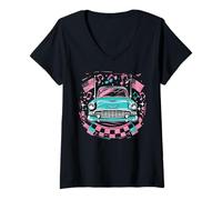 Womens Fifties 1950s Car Music Sock Hop Dance Rockabilly 50s Art V-Neck T-Shirt