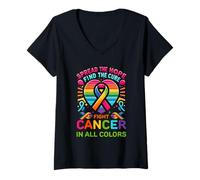 Womens Fight Cancer In All And Every Color Ribbons Find Cure V-Neck T-Shirt