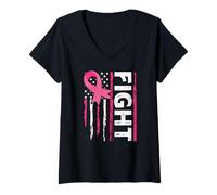 Womens Fight for A Cure American Flag V-Neck T-Shirt