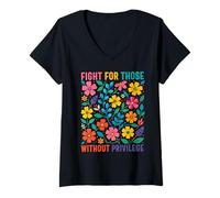 Womens Fight for those without privilege Democrat Liberal Rights V-Neck T-Shirt