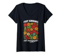 Women's Fight Ignorance Not Immigrants Rights Protest Activist March V-Neck T-Shirt