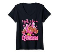 Womens Fight Like A Queen Afro Girl Sneakers Breast Cancer Warrior V-Neck T-Shirt