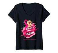 Womens Fight Like a Queen Support Squad Breast Cancer Awareness V-Neck T-Shirt