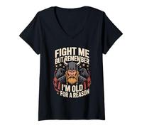 Womens Fight Me But Remember I'm Old for A Reason V-Neck T-Shirt