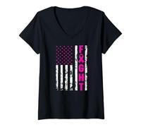 Womens Fight Pink Ribbon Breast Cancer Awareness V-Neck T-Shirt