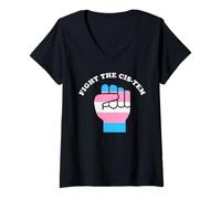 Womens Fight The Cis-tem - Transgender Ally - Trans Rights Fist V-Neck T-Shirt