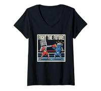 Women's Fight The Future Piston Vs Battery Boxing Match Car Humor V-Neck T-Shirt