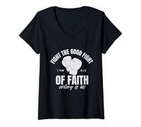 Womens Fight The Good Fight of Faith 1 Timothy 6:12 Bible Verse V-Neck T-Shirt