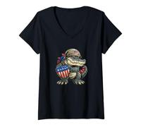 Womens Fighting Alligator Costume for USA Military Lovers V-Neck T-Shirt