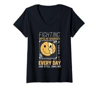 Womens Fighting Bipolar Disorder Still Smiling Warrior Quote V-Neck T-Shirt