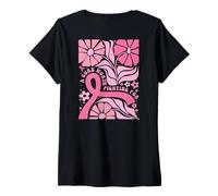 Womens Fighting Breast Cancer Pink Ribbon October Awareness Month V-Neck T-Shirt