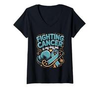 Women's Fighting Cancer is My Day Job Oncologist Oncology Care V-Neck T-Shirt
