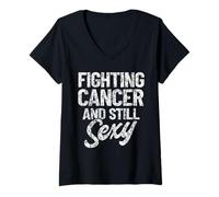Womens Fighting Cancer & Still Sexy | Chemo Warrior Vintage V-Neck T-Shirt