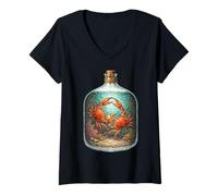 Women's Fighting Crabs in a Bottle s Vintage Nautical Art V-Neck T-Shirt