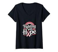 Women's Fighting with Hope Breast Cancer Awareness V-Neck T-Shirt