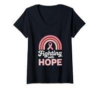 Women's Fighting with Hope Breast Cancer Awareness V-Neck T-Shirt