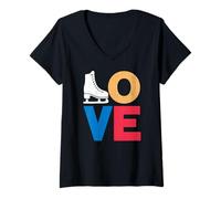 Women's Figure Skating Love Stacked Letters Color Block Style V-Neck T-Shirt