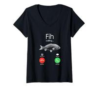 Womens Fih Calling Phone Call Fish V-Neck T-Shirt