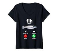 Womens Fih Calling Remind Me Message Decline Accept Phone Call Fish V-Neck T-Shirt
