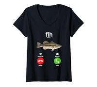 Womens Fih Calling Remind me Message Decline Accept Phone Call Fish V-Neck T-Shirt