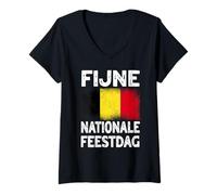 Womens Fijne Nationale Feestdag Belgian National Day Design V-Neck T-Shirt