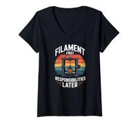 Women's Filament First Responsibilities Later 3D Printer V-Neck T-Shirt