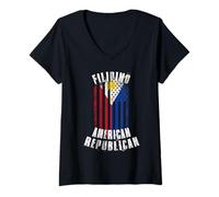 Womens Filipino American Republican - Philippines USA Flag Combo V-Neck T-Shirt