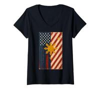 Womens Filipino Roots American Grown Philippines America USA Flag V-Neck T-Shirt