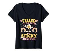 Womens Filled to The Brim with Sticky Residue Retro Vintage Funny V-Neck T-Shirt
