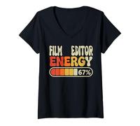 Womens Film Editor Energy 67 Percent Funny Job Title Humor V-Neck T-Shirt