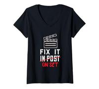 Womens Filmmaker Post Fix It On Set Film Producer Filmmaking V-Neck T-Shirt