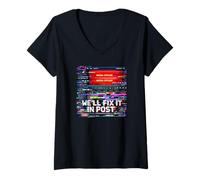 Women's Filmmaker We'll Fix It in Post Video Editor Glitch Art V-Neck T-Shirt