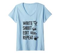 Womens Filmmaker Write Shoot Edit Repaeat Cinematography Filmmaking V-Neck T-Shirt