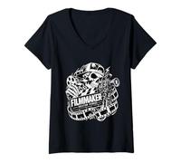 Women's Filmmaking Graphic Apparel for Editors Videographers V-Neck T-Shirt