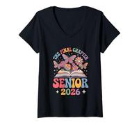 Women's Final Chapter Senior 2026 Class Graduation Butterfly Book V-Neck T-Shirt