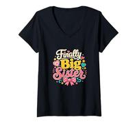 Women's Finally Big Sister Announcement Girl Sibling V-Neck T-Shirt