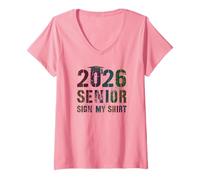 Womens Finally Class of 2026 Senior Sign My Shirt Yearbook Final V-Neck T-Shirt