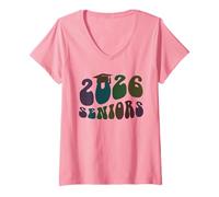 Womens Finally Class of 2026 Seniors Yearbook Final Level Pink V-Neck T-Shirt