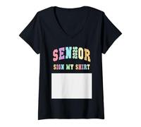 Womens Finally Senior 2026 Sign My Shirt We Run School Final Level V-Neck T-Shirt