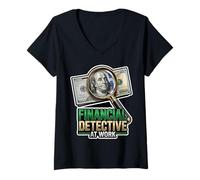 Women's Financial Detective At Work V-Neck T-Shirt