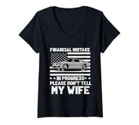 Women's Financial Mistake in Progress Funny Car Lover US Flag V-Neck T-Shirt