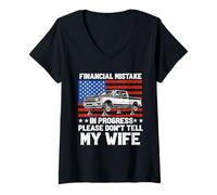 Women's Financial Mistake in Progress Pickup Truck Lover USA Flag V-Neck T-Shirt