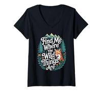 Womens Find Me Where The Adventure Begins Fox Forest Mountain Trip V-Neck T-Shirt