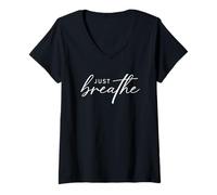 Womens Find Peace Just Breathe Motivational Words V-Neck T-Shirt
